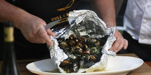 Grillede blåskjell i urtesmør