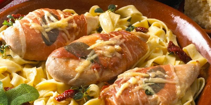 Kyllingfilet med parmaskinke, parmesan og salvie