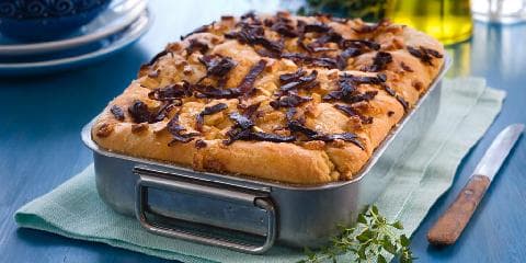 Focaccia med chorizo og feta