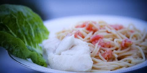 Saltbakt kveite med kremet pasta