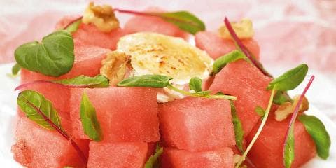 Vannmelon med grillet chèvre