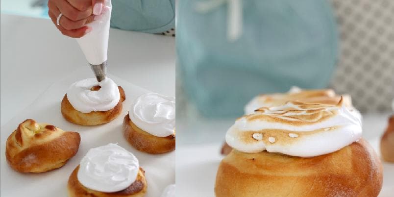 Boller toppet med marengs og sitronmarmelade